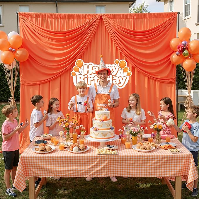 50 ft x 10 ft Wrinkle Free Orange Backdrop Curtain for Parties, 10 Panels 10ft Polyester Orange Photo Backdrop Drapes for Graduation Birthday Wedding Party Stage Curtains - Image 3