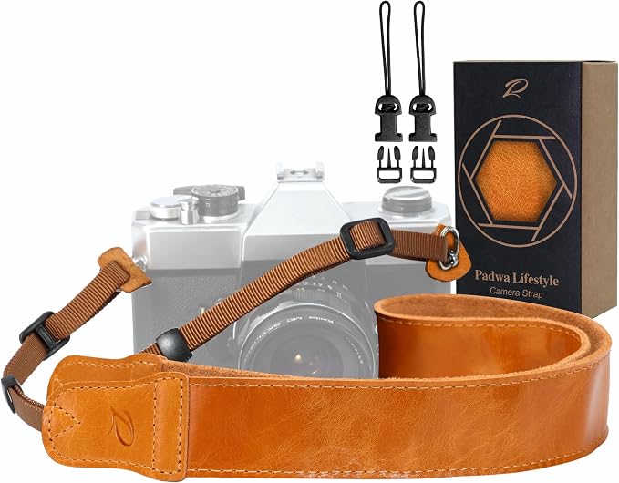 Padwa Lifestyle Caramel Yellow Leather Camera Strap - 1.5" Soft Full Grain Cowhide Camera Straps for Photographers, Soft Suede Fabric Padded Leather Strap with Quick Release fits All Cameras by PadwaLifestyleCameraStrap