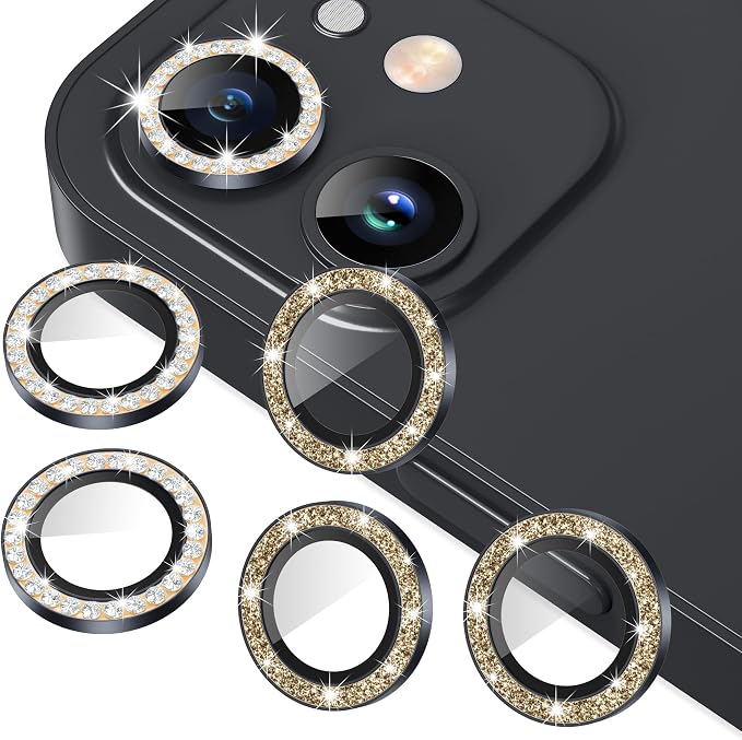 AGVEE 3+3 6 Pack for iPhone 12 & Mini & Pro Camera Lens Protector Cover | Individual Bling Diamond & Bling Glitter Sparkle Cute Gem Metal Ring, 9H Tempered HD Glass by AGVEE