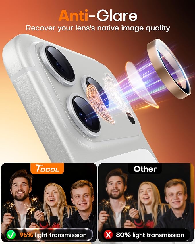TOCOL Camera Lens Protector for iPhone 17 Pro Max/iPhone 17 Pro Tempered Glass HD Individual Scratch Resistant Camera Cover Accessories Case Friendly 2 Pack（Rose Gold） - Image 6