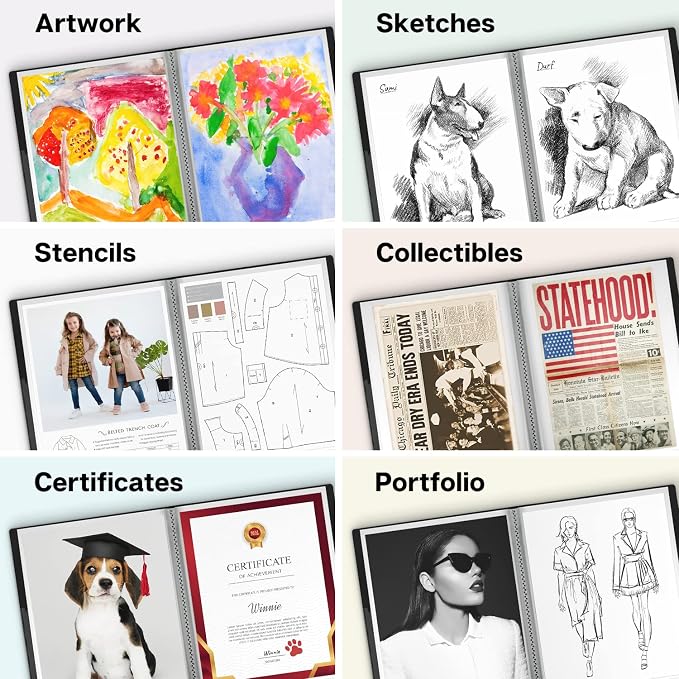 Dunwell 11x14 Binder with Sleeves (Black), 24 Pockets Display 48 Pages, Large Folder with Plastic Sleeves,11x14 Presentation Book with Protector Sleeves, Kids Art Portfolio 14x11,Clear Pages,Vertical | Clear Plastic Sleeves, Presentation Book, For Docu... - Image 9