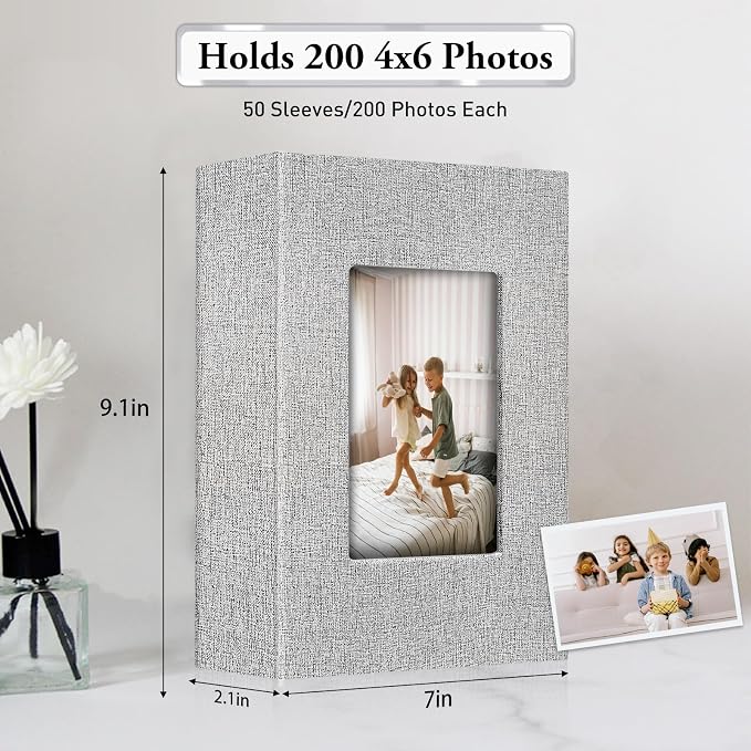 Photo Album 4x6,Linen Cover Slide-in Photo Album Book Can Holds 200 4x6 Photos with 50 Black Sheets for Baby Family Pictures Artwork or Postcards Storage (Gray) - Image 3
