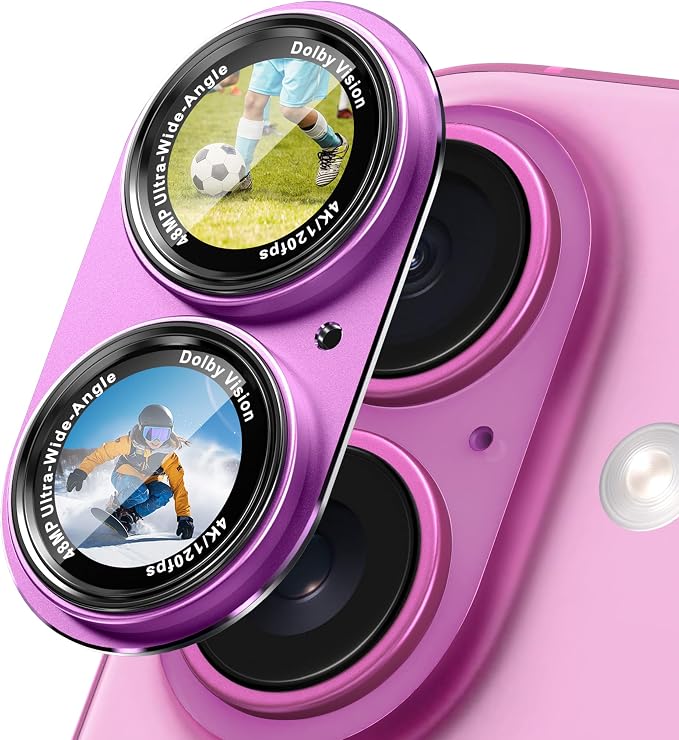 CACOE Metal Camera Lens Protector for iPhone 16/16 Plus/17 Cover | Tempered Glass Cover, Anti-Scratch, Drop-Proof, Strong Adhesion, Camera Screen Cover Accessories, Pink by CACOE