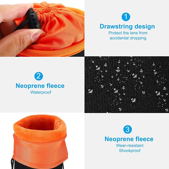 PATIKIL Camera Lens Bag, 2 Pcs 3.3" ID x 5.5" H Cylindrical Drawstring Lens Pouch with Thick Protective Neoprene, Lens Case for DSLR Camera Lens, Water Coffee Cups Black, Orange - Image 4