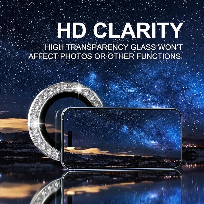 Choiche for iPhone 15/15 Plus Camera Lens Protector Bling, Diamond-Silver | Ultra HD, 9H Tempered Glass Camera Cover Screen Protector Metal Individual Ring Decoration Accessories, 2-Lens, 6.1/6.7-inch - Image 5