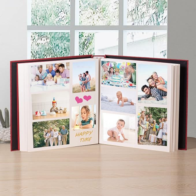 Large Photo Album Self Adhesive 4x6 5x7 3x5 8.5x11 Scrapbook Magnetic Album DIY Scrap Book Length 13 x Width 12.8 (Inches) 120 Sticky Pages Linen Cover DIY Photo Album (Red) - Image 3