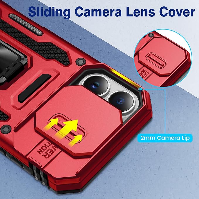 VEGO for iPhone 17 Case with Camera Cover & Privacy Screen Protector Red | Slide Camera Cover & Ring Kickstand Military Grade Heavy Duty Protection Cover for iPhone 17 5G 6.3 Inch - Red - Image 5
