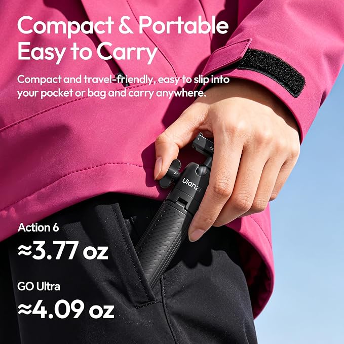ULANZI MT66 3-in-1 Quick Release Tripod for DJI Action 6/Nano/Xtra Atto | 3-in-1 Tripod Selfie Stick & Backpack Mount | Instant Magnetic Quick Release | 360° Ball Head | Portable 3.8oz Pocket Size - Image 6
