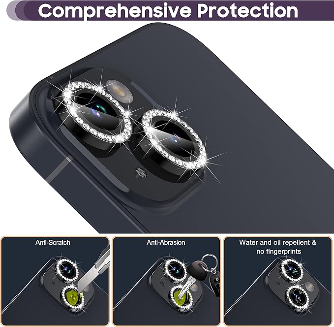 Suoman for iPhone 14 6.1 inch / 14 Plus 6.7 inch Camera Lens Protector, 9H Tempered Glass Film, [Does not Affect Night Shots] Metal Frosted Diamonds Independent Protective Cover- Diamond Black - Image 4