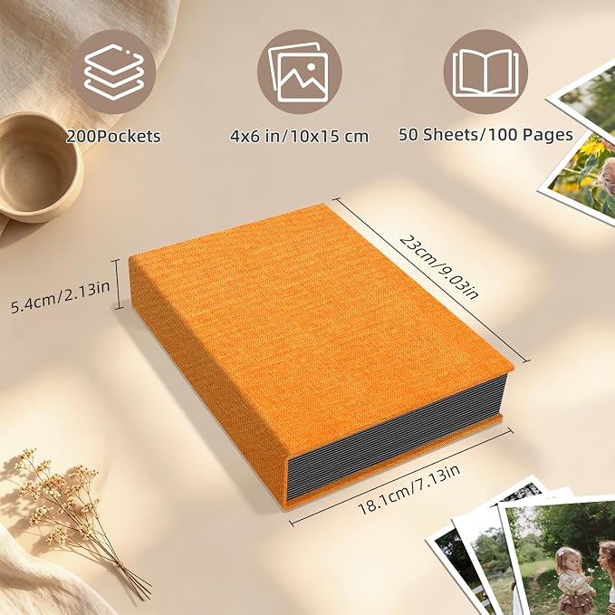 Popotop Photo Album 4x6 200 Pockets for Wedding Gifts,Linen Hardcover Picture Albums for Family Anniversary Baby Vacation Pictures - Image 3