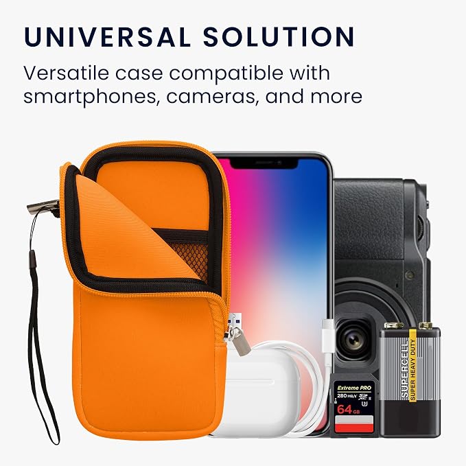 kwmobile Universal Phone Pouch Size XXL - 7" - Neoprene Smartphone Pouch with Zip - Water-Repellent Mobile Phone Case - Sleeve in Neon Orange - Image 4