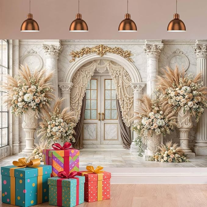 6X4ft European Retro Palace Backdrop Elegant Boho Flowers Photography Background Luxurious Dreamlike Wedding Bridal Shower Party Decoration Supplies Cake Table Photo Booth Studio Props - Image 7