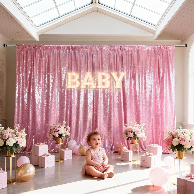 SquarePie 10x10ft Fuchsia Pink Sequin Backdrop, High Density Non-Transparent Glitter Curtain for Photography, Birthday, Wedding Party Decorations, Thick Solid Background with 4" Rod Pocket, 1 Panel - Image 3