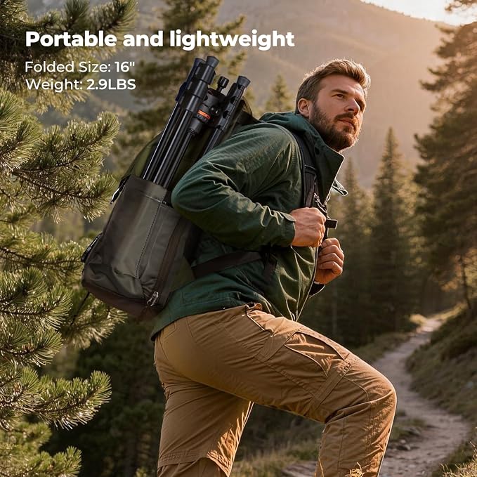 K&F CONCEPT 71" Aluminum Compact Camera Tripod | Portable Travel Tripod for iPhone, 17.6lb Arca Swiss Ball Head for DSLR/Mirrorless, O234A3+BH-36 - Image 4