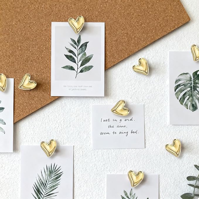 50 pcs of Cute Soft Wooden Board thumbtack with Golden Hearts can be Used for Photo Walls, memos, whiteboards, and Decorative thumbtack (Golden) - Image 5
