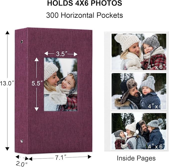 Vienrose 4x6 Photo Album,300 Pockets,Linen Cover with Window,Purple | Linen Hardcover, Slip In Photo Book, Family Memory Album, Travel Keepsake - Image 6