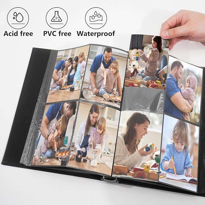 Vienrose 4x6 Photo Album Holds 400 Photos Vegan Leather Beige | Vertical pockets, Dark Blue, Large capacity, Family Wedding Baby Travel - Image 4