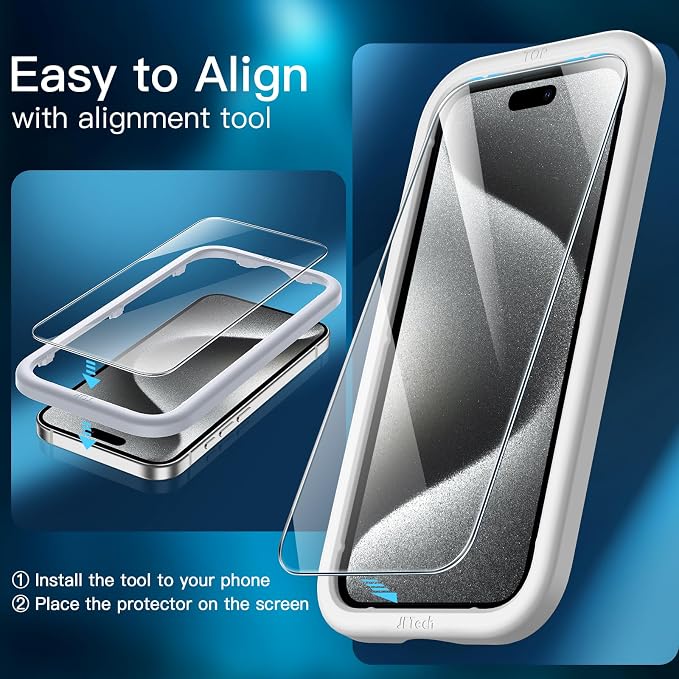 JETech Screen Protector for iPhone 15 Pro, 2+2 Pack | with Camera Lens Protector, HD Clear Tempered Glass, Anti-Scratch Protection, Easy Installation Tool - Image 5