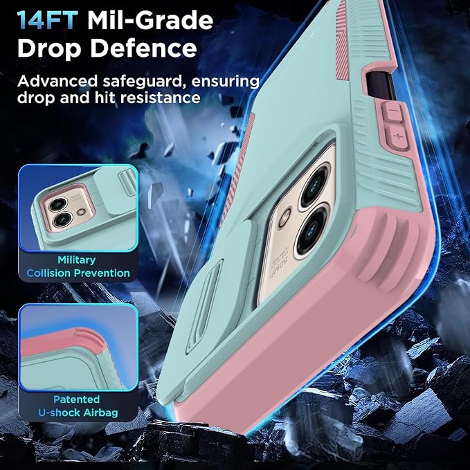 for Motorola G Stylus 5G 2023 Case with 1 HD Screen Protector & Slide Camera Cover[Military-Grade]Phone Case Heavy Duty Rugged Shockproof Protective Cover for Moto G Stylus 5G 2023(Cyan/Pink) - Image 3