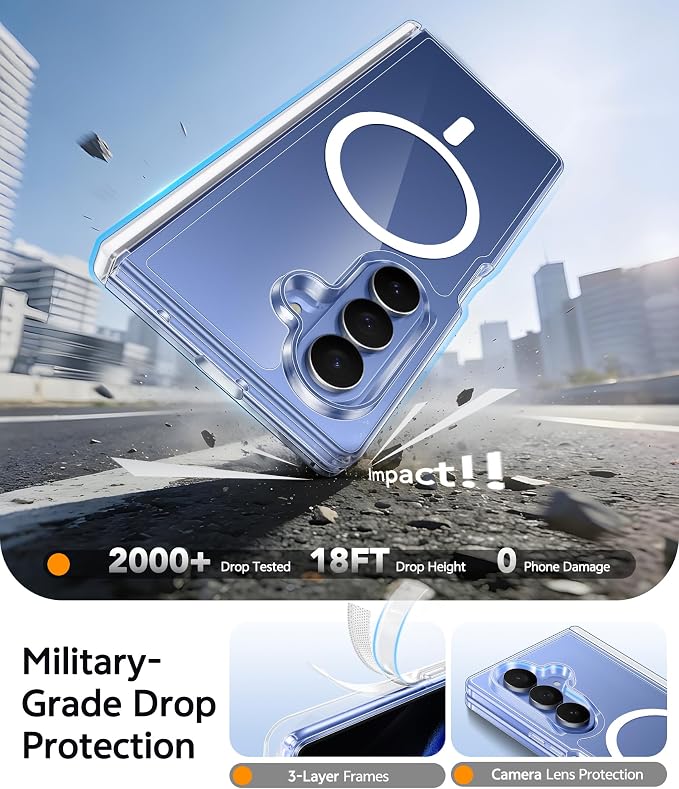 FNTCASE for Samsung Galaxy Z Fold 7 Case, Hinge Protection, Fit for Magsafe | Screen Protector, Clear Anti Yellowing, Magnetic Back, 18FT Military Grade Drop Proof, Protective Phone Cover, Transparent - Image 4