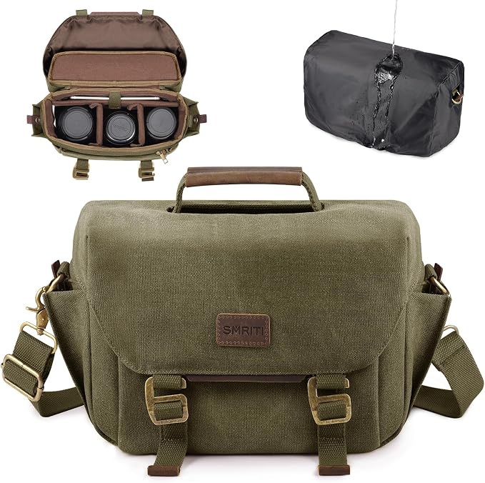 SMRITI Canvas DSLR Camera Bag, Camera Messenger Bag for Photographers,Travel Waterproof Shoulder Camera Case for Men Women (Green) by SMRITI