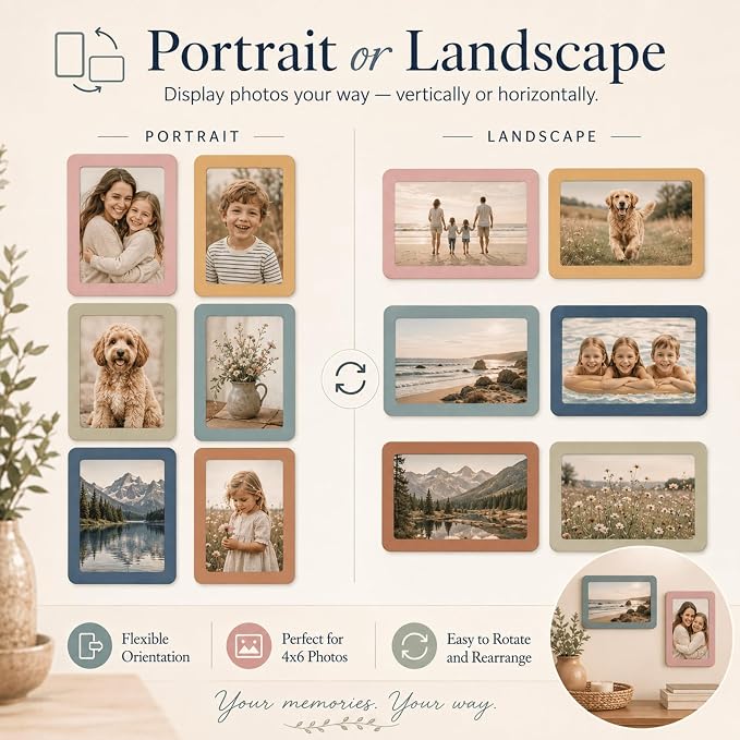 12 Pack Boho Magnetic Picture Frames 4x6 - Earthy Neutral Tones Minimalist Magnet Photo Borders for Refrigerator, Locker, Classroom & Office Decor - Open Face Aesthetic Home Accessories - Image 4