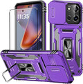 for Moto G 2025 Case with Screen Protector and with Camera Cover, 360°Military Grade Rotatable Kickstand (Heavy Duty) Shockproof Protective, Case for Moto G 2025 Purple by Aozuoton