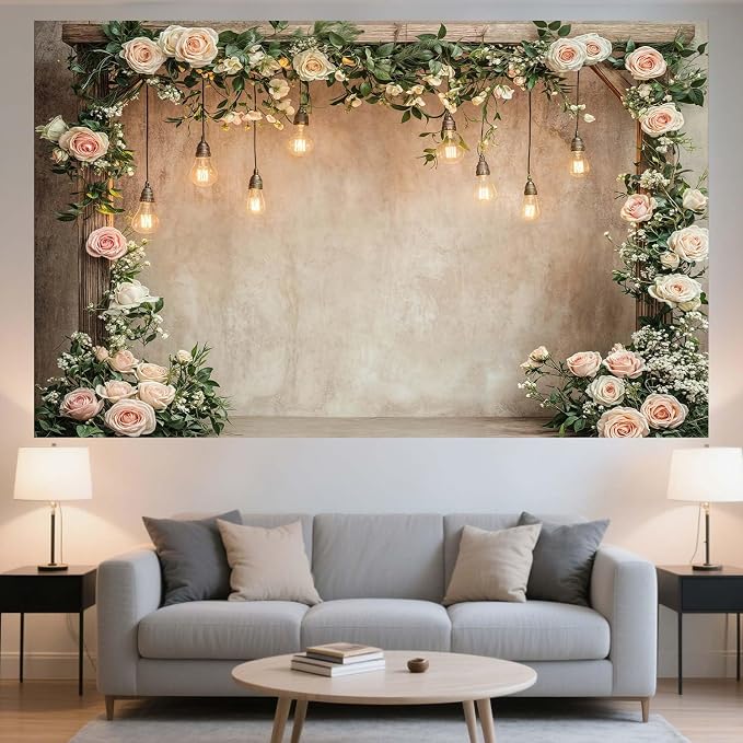 20x10ft Country Wedding Photography Backdrop Floral Rustic Roses Farmhouse Wooden Door Backdrop Pink Flower Birthday Baby Shower Wedding Bridal Party Banner Photo Booth Props Anniversary Background - Image 7