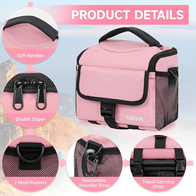 Camera Carrying Case, Camera Storage Bags Anti-Shock Crossbody Camera Case | Compatible for Canon, Nikon, Sony, Fuji DSLR/SLR/Mirrorless Cameras, Lens and Accessories, 9''× 4.7''× 7.5'', Pink - Image 2