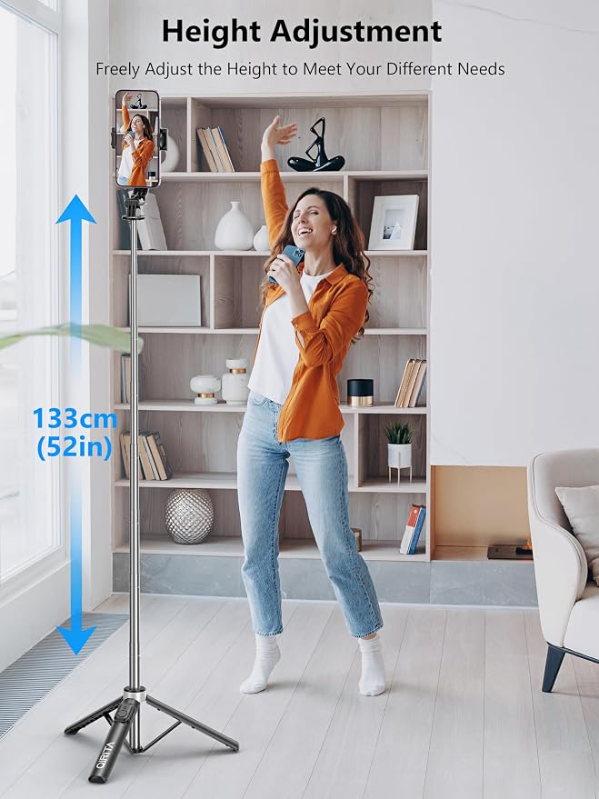 Selfie Stick & Phone Tripod, All in 1 Selfie Stick with Remote, Phone Travel Tripod Stand for Video Recording, Live Streaming, Photograph, Group Photo, Vlog Compatible with All Cellphones - Image 3