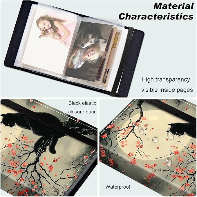 DEGDFSGR Small Photo Album 4x6 60 Pockets 120 Photos - Adventure Book Baby Photo Albums Photo Books for 4X6 Pictures Memory Book with Black Elastic Band for Photo Storage, A Black Cat - Image 5
