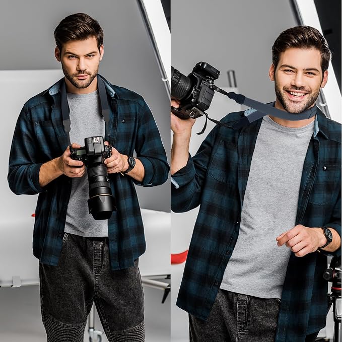 FIEIL Neck Strap Silicone Camera Straps - Padded Camera Strap, 1.5" Wide Adjustable Nylon Shoulder Strap - Compatible with Canon, Nikon, Sony, and More DSLR and Mirrorless Cameras (Royal Bule) - Image 2