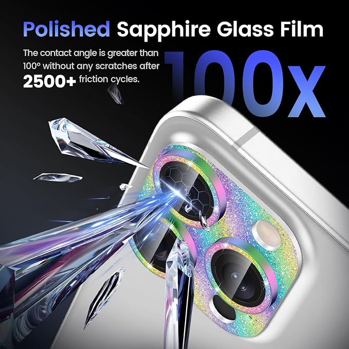 Tensea for iPhone 16 Pro Max/16 Pro/14 Pro Max/14 Pro Camera Lens Protector | Metal Bling Aluminum Alloy Tempered Glass Cover Camera Screen Protector Accessories, Case Friendly - Image 5
