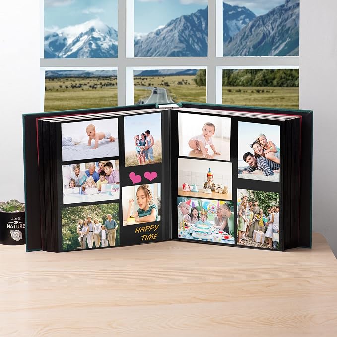 Large Photo Album Self Adhesive 4x6 5x7 3x5 8.5x11 Scrapbook Magnetic Album DIY Scrap Book Length 13 x Width 12.8 (Inches) 120 Black Sticky Pages Linen Cover DIY Photo Album(Dark Green) - Image 3