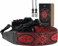 Padwa Lifestyle Camera Strap - 2" Full Grain Leather Ends Camera Straps for Photographers, Vintage Red Embroidered Cotton Weave Soft Suede Fabric Padded Strap Quick Release fits All Cameras by PadwaLifestyleCameraStrap