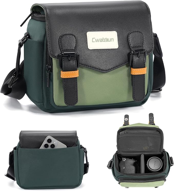 Cwatcun Compact Camera Sling Bag, Small Crossbody Case with Tripod Holder | Camera Messenger Bag, Photography Bag for Canon, Nikon, Sony, Fuji DSLR/SLR/Mirrorless, Lens.Fits 1DSLR+1lens by FocusonCameraBag
