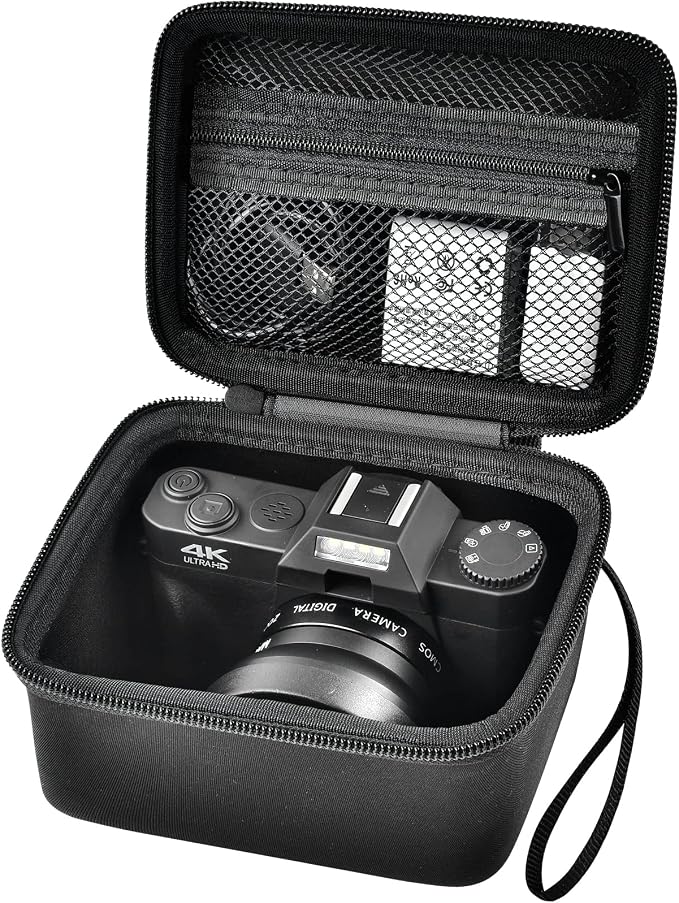 Comecase Vlogging Camera Case for Duluvulu/for VJIANGER 4K Digital Cameras | Mesh Pocket for Charging Cables and Batteries, Travel Storage for Vloggers, Parties and Camping (Black) - Case Only by COMECASE