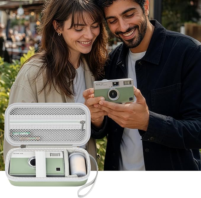 Film Camera Case for Kodak EKTAR H35 H35N Half Frame Film Camera | Camera and 35mm Film Rolls Storage, Mesh Pocket for Small Accessories, Travel and Home Organization; Slim, Green, Case Only - Image 9