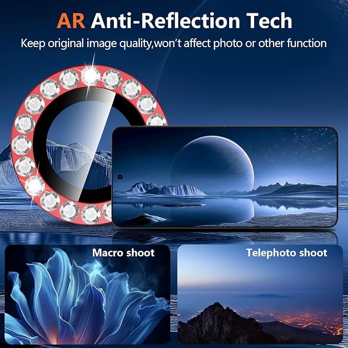 for Samsung Galaxy Z Flip 8 Camera Lens Protector, Individual Metal Ring Tempered Glass Lens Cover, [Strong Adsorption] Scratch Resistant Ultra-Thin HD Clear Lens Cover, 1 Set-Red Diamond - Image 3