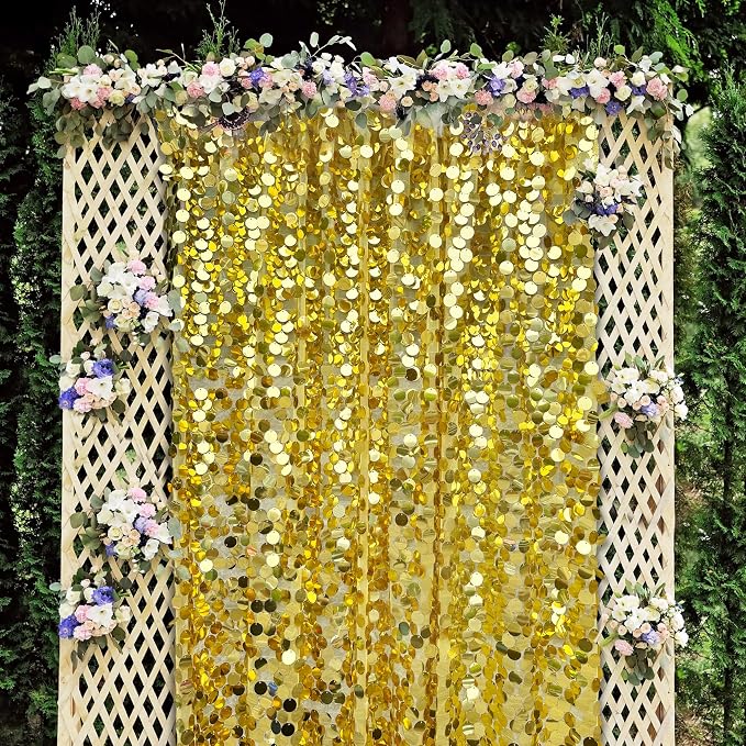 Gold Payette Sequin Backdrop, 4x10 Feet, 2 Panel Shimmer Large Sequin Backdrop Curtain for Decor, Parties, Home - Image 6