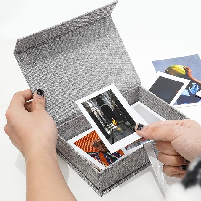 Vienrose Small Photo Storage Box, 5"x7", Linen Postcard Keeper, Gray | 1Pc Sturdy Linen Cover Box for Photos, Postcards & Sticker Storage, Perfect for Home, Office, Craft Room, and Travel - Image 4