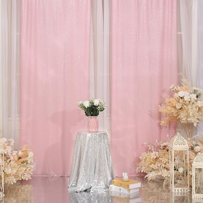 Poise3EHome Pink Sequin Backdrop Curtain, 2 Panels 2Ft x 8Ft Glitter Photography Background for Party Baby Shower Wedding Birthday Christmas Thanksgiving Halloween Decoration - Image 7