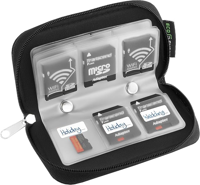 Eco-Fused Memory Card Case, 22-Slot Organizer for SD, microSD and CF | Zippered SD card holder for SDHC, SDXC, miniSD, microSD, CompactFlash CF, camera cards and small accessories - Image 2