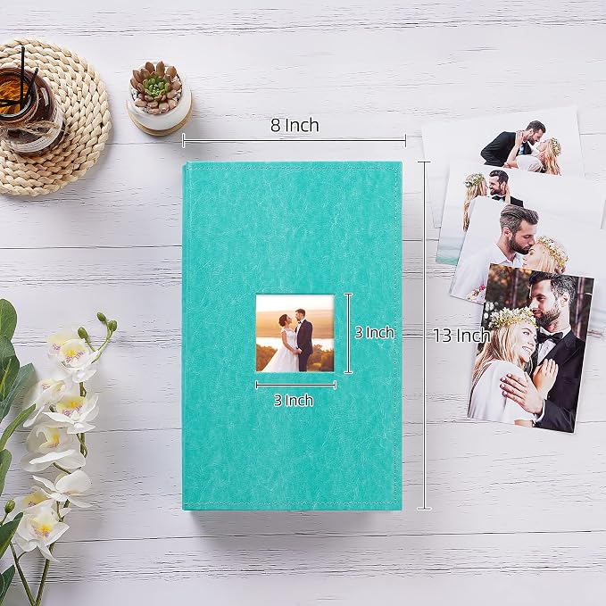 potricher Small Photo Album 4x6 300 Photos, Leather Cover, Teal | Leather 4x6 Picture Album with 300 Horizontal Pockets, Photo Book for Family, Wedding, Anniversary, and Baby - Image 2