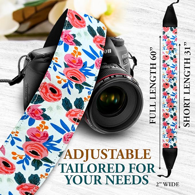 Art Tribute Custom Camera Strap White Flowers - Add Your Text and We Make It Especially For You Get Your Own Personalized Gift Camera Strap, No Shipping Cost! - Image 4