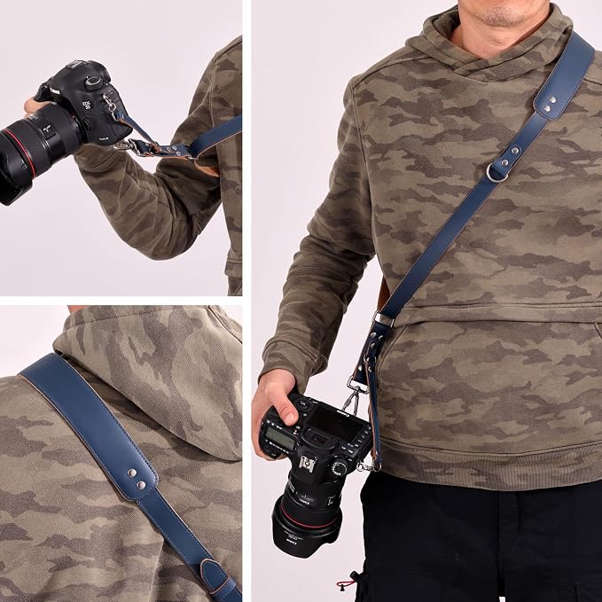 Padwa Lifestyle Blue Single Camera Harness Strap for One Camera - Professional Single Full Grain Leather Camera Harness,Quick Release Gear DSLR Camera Straps for Photographers - Image 4