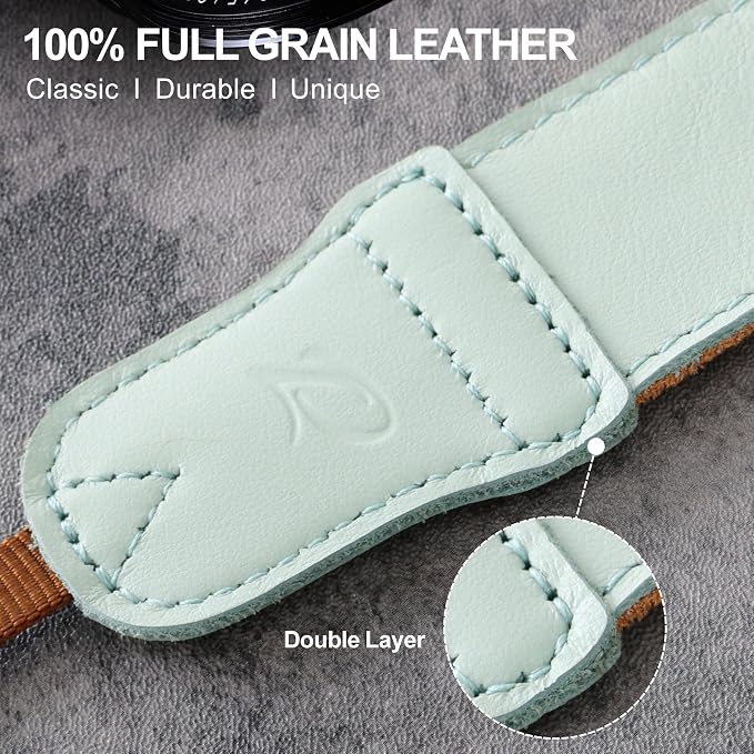Padwa Lifestyle Mint Green Leather Camera Strap - 1.5" Soft Full Grain Cowhide Camera Straps for Photographers, Soft Suede Fabric Padded Leather Strap with Quick Release fits All Cameras - Image 3