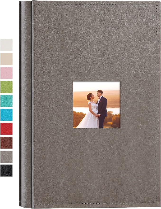 potricher Small Photo Album 4x6 300 Photos, Leather Cover, Gray | Leather 4x6 Picture Album with 300 Horizontal Pockets, Photo Book for Family, Wedding, Anniversary, and Baby by potricher