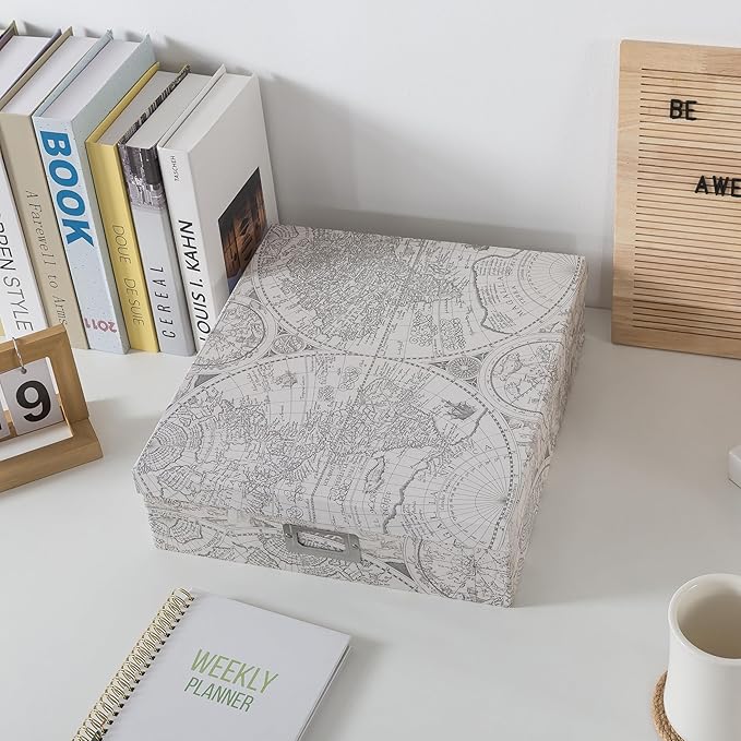 Soul & Lane - Travel Keepsake Storage Box, 14.8x13x3.7 In, Vintage Atlas | Large Scrapbook Memory Organizer with Lid for Photos, Letters and Memorabilia, Decorative Map Box for School Memories - Image 4