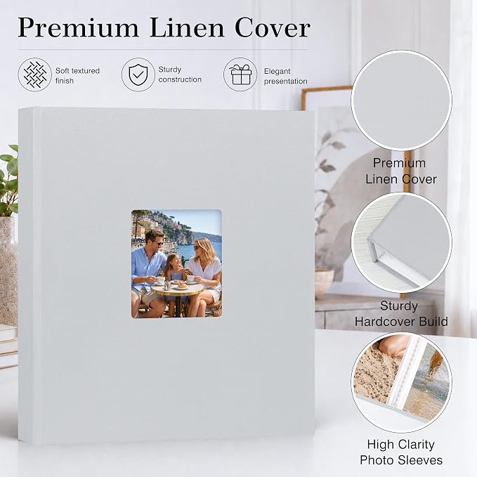 Aevdor 11x14 Photo Album and Art Portfolio, 64 Photos, Linen Cover, Grey | Front Display Window, Clear 11x14 Sleeves for Oversized Prints, Certificates, Artwork & Drawings - Image 4